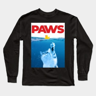 Paws Cat and Yellow Rubber Duck Funny Parody Long Sleeve T-Shirt